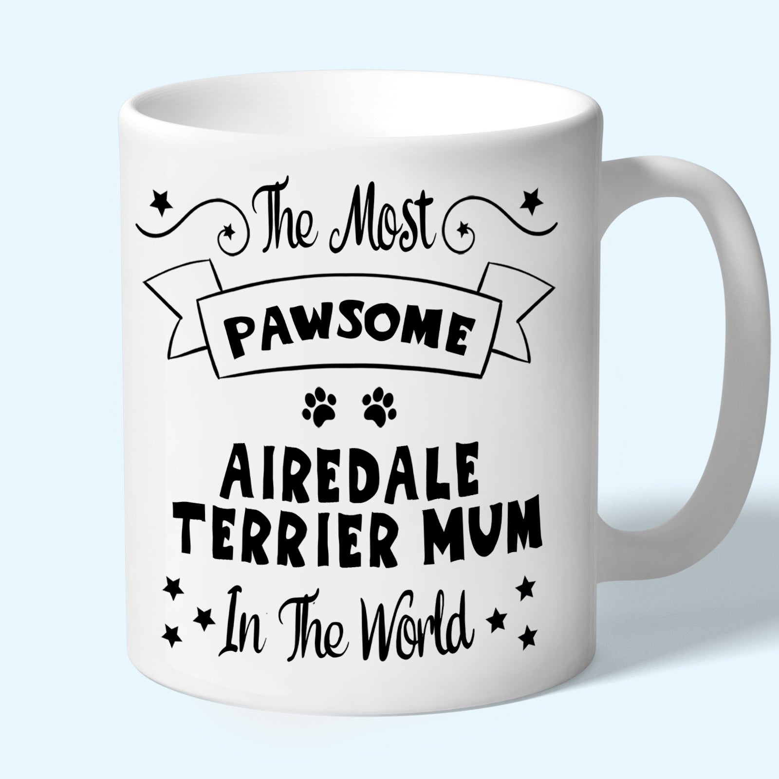 The Most Pawsome Airedale Terrier mum mug in black design