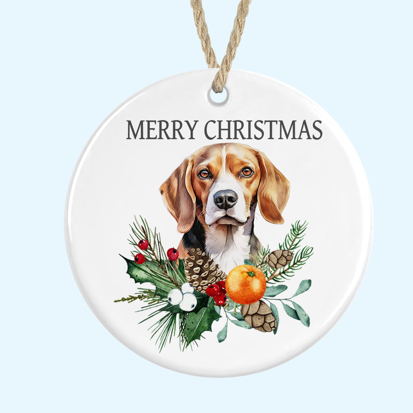 Beagle Merry Christmas Tree Ornament Ceramic Decoration