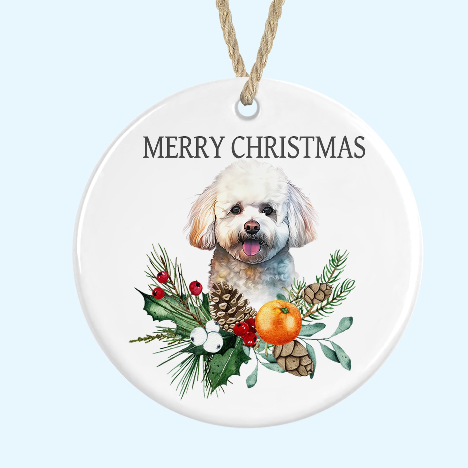 Bichon Frise Merry Christmas Tree Ornament Ceramic Decoration