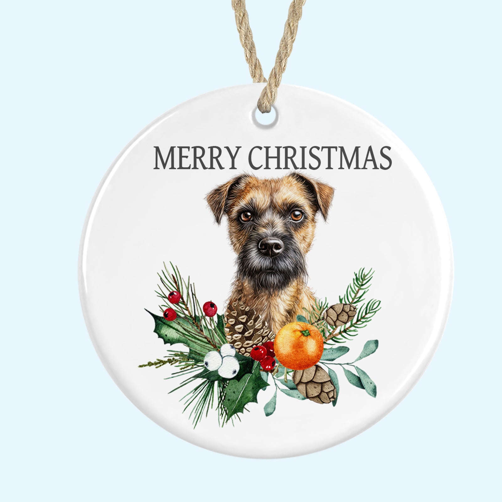 Border Terrier Merry Christmas Tree Ornament Ceramic Decoration