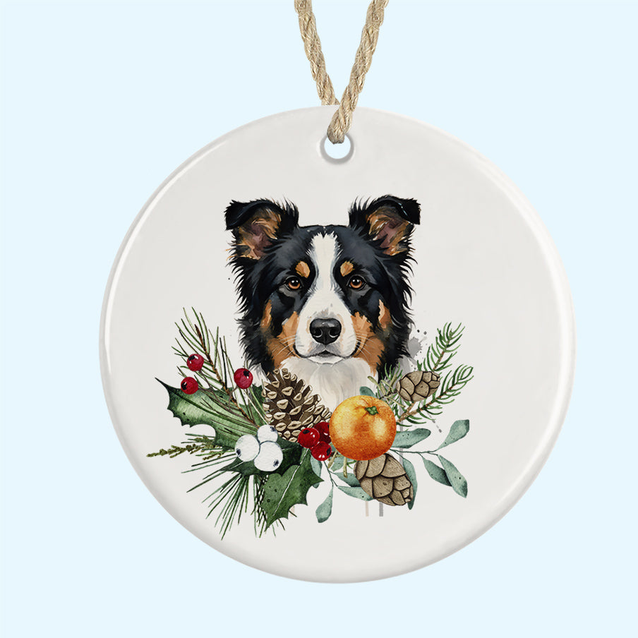 Tricolour Border Collie Tree Ornament Ceramic Decoration