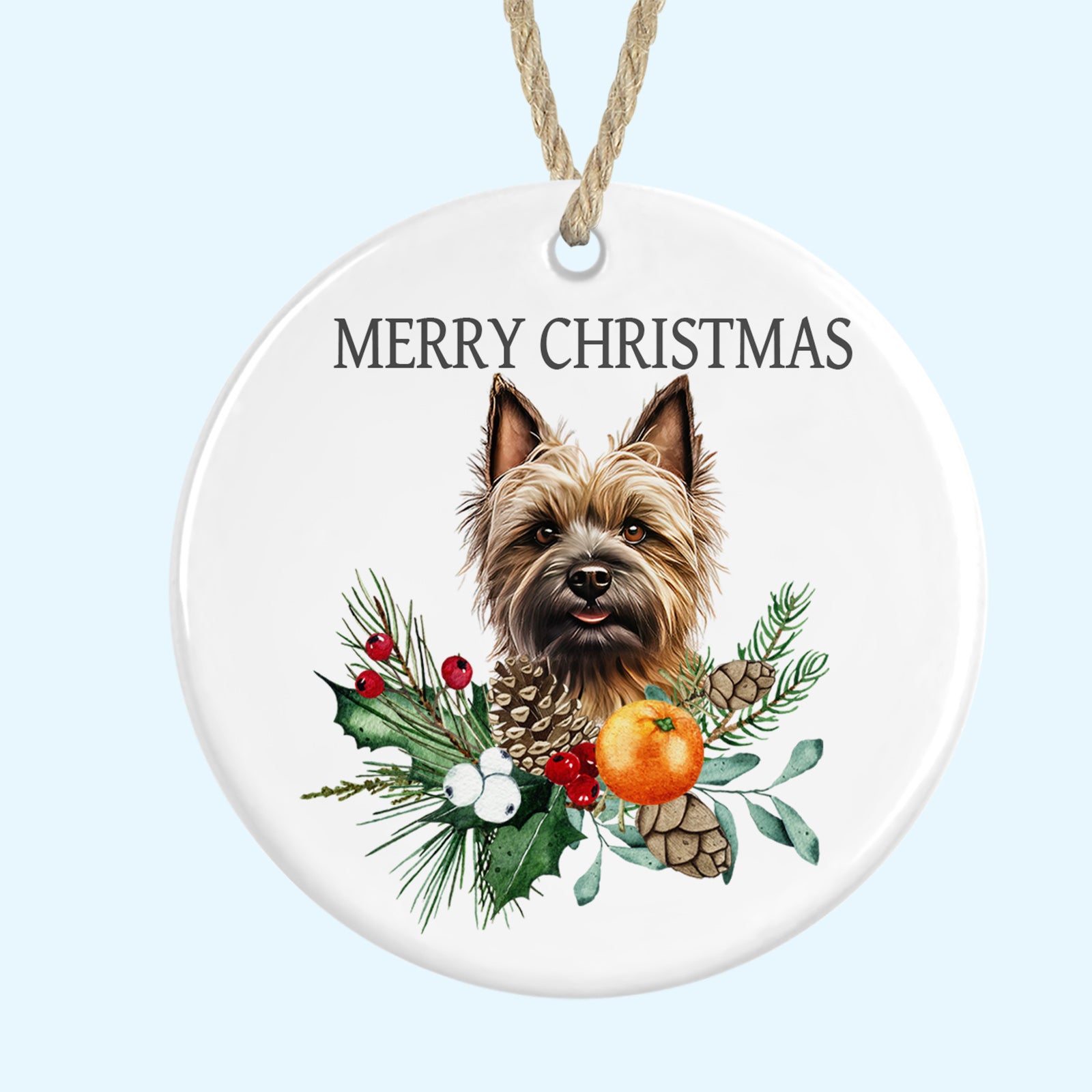 Cairn Terrier Merry Christmas Tree Ornament Ceramic Decoration