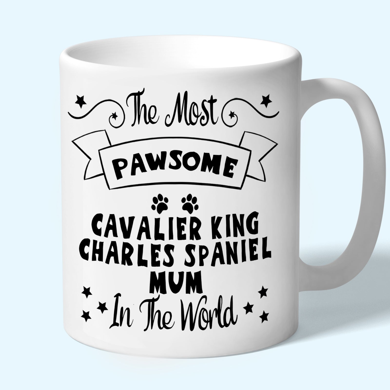 The Most Pawsome Cavalier King Charles Spaniel mum mug in black design