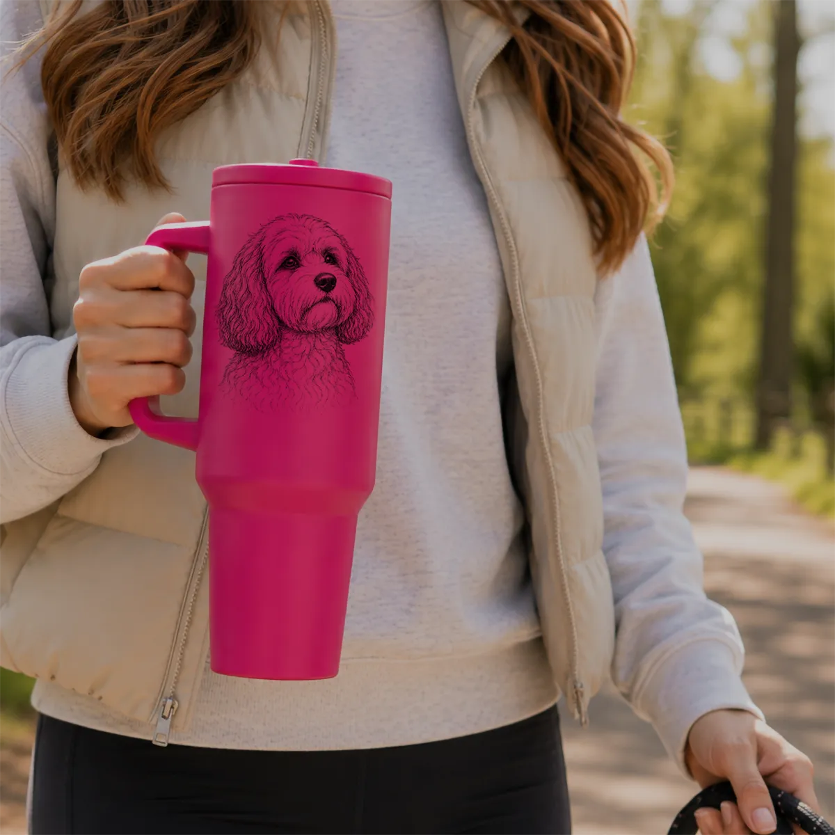 Cockapoo Illustration 40oz Insulated Tumbler Hot Pink Walking