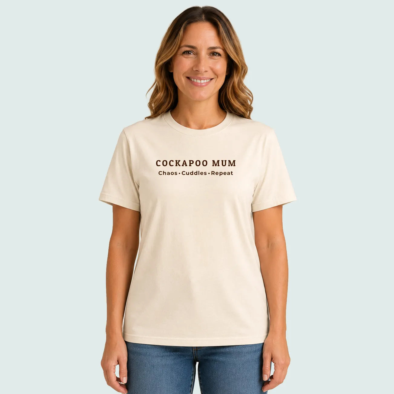 Cockapoo Mum Chaos Cuddles Repeat Tshirt Natural Chocolate Brown