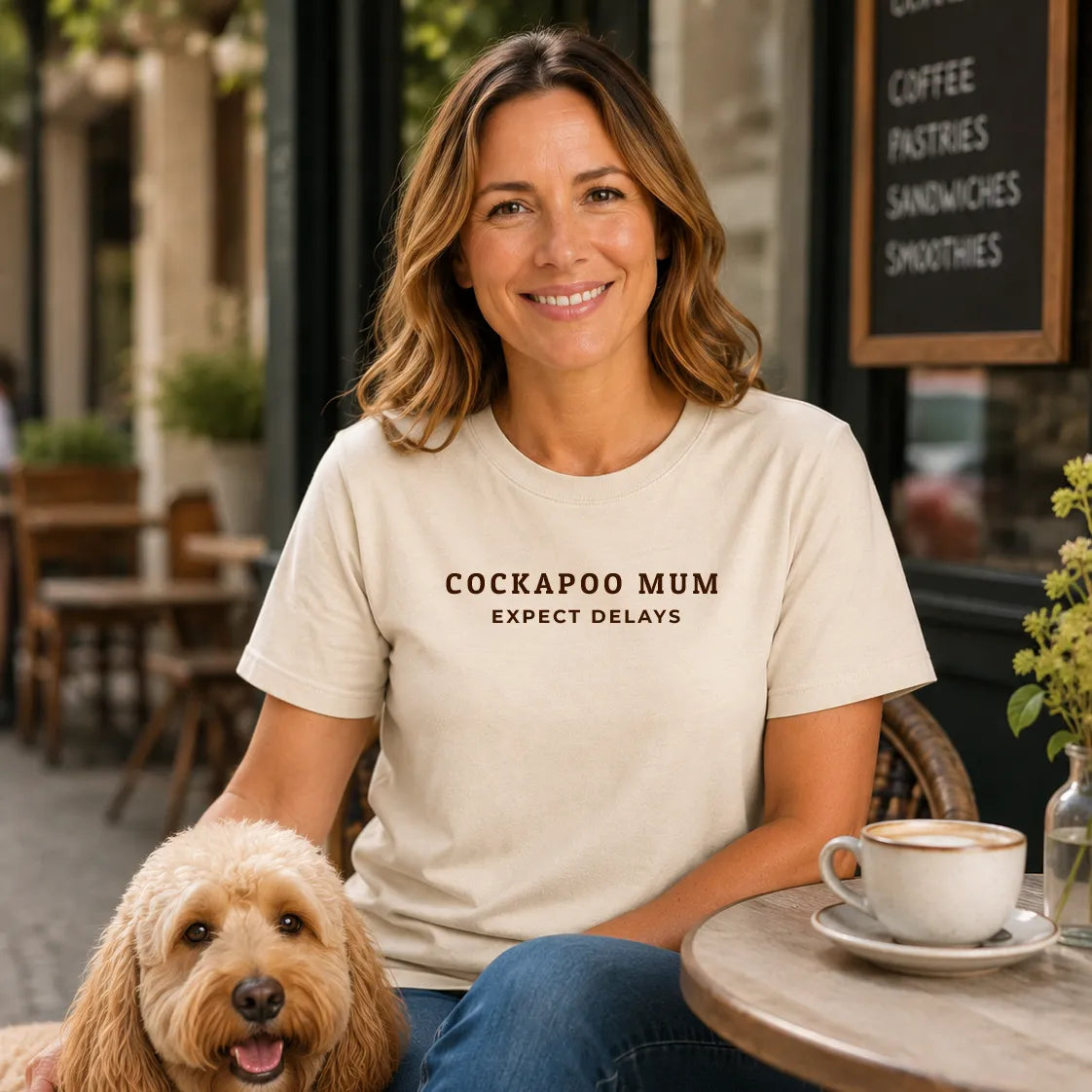 Cockapoo Mum Expect Delays Tshirt Natural Chocolate Brown Print Quality with Dog