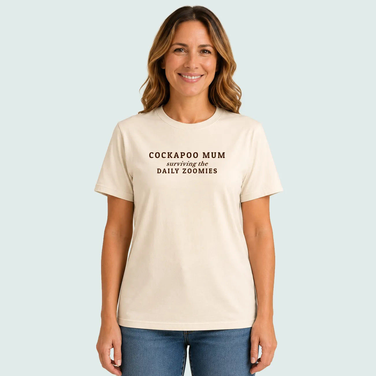 Cockapoo Mum Surviving Daily Zoomies Tshirt Natural Chocolate Brown