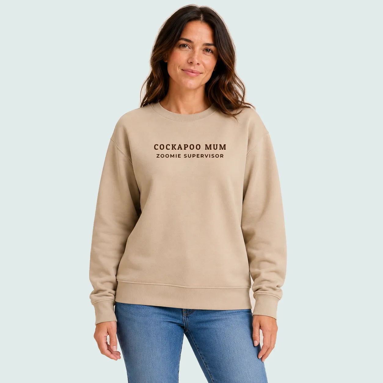 Cockapoo Mum Zoomie Supervisor Sweatshirt Desert Sand Chocolate Brown
