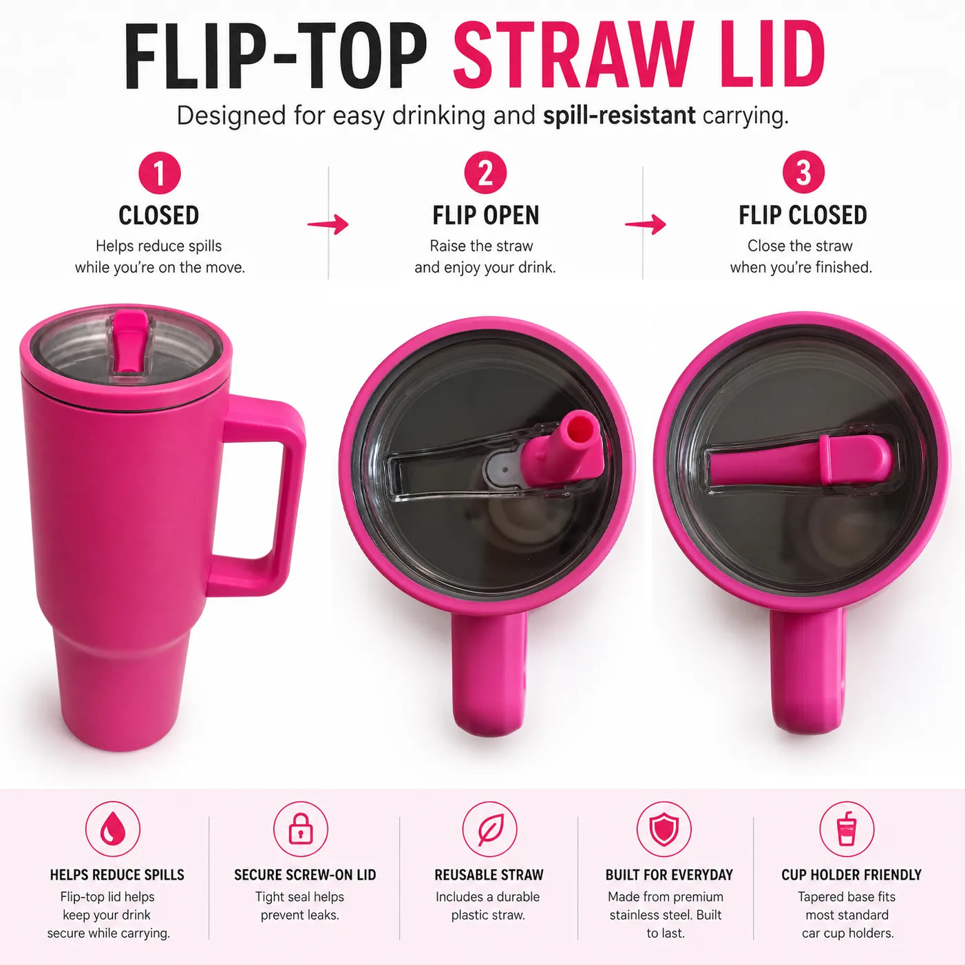 Cockapoo Mum Life 40oz Insulated Tumbler Hot Pink Flip Top Straw Lid