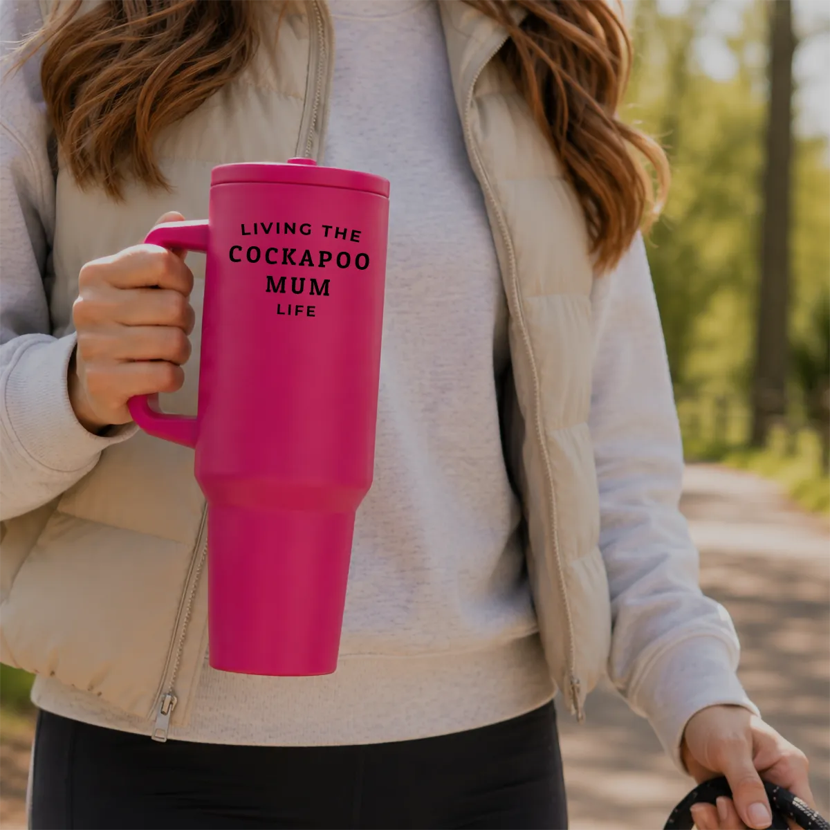 Cockapoo Mum Life 40oz Tumbler Hot Pink Walking