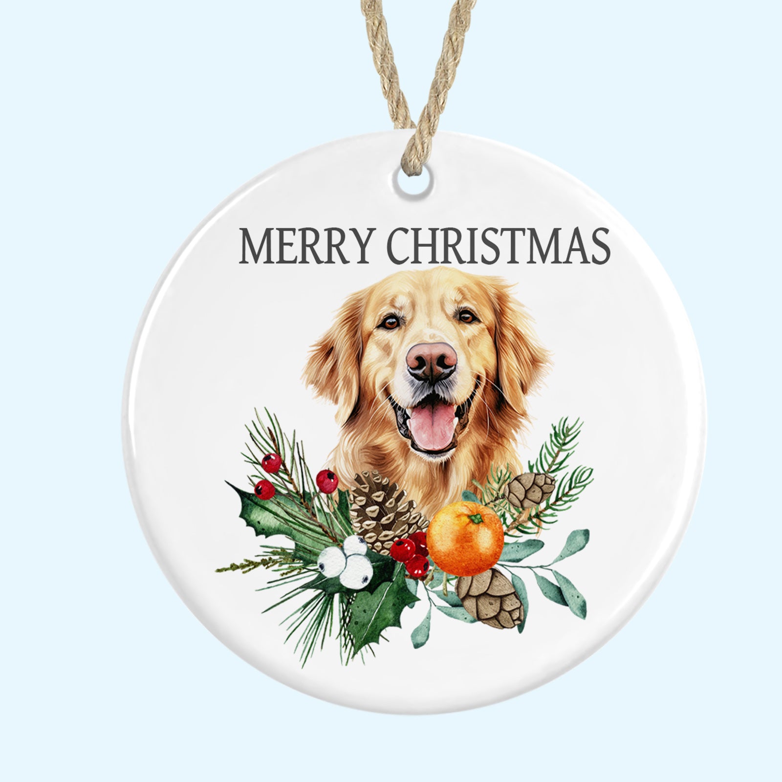 Golden Retriever Merry Christmas Tree Ornament Ceramic Decoration