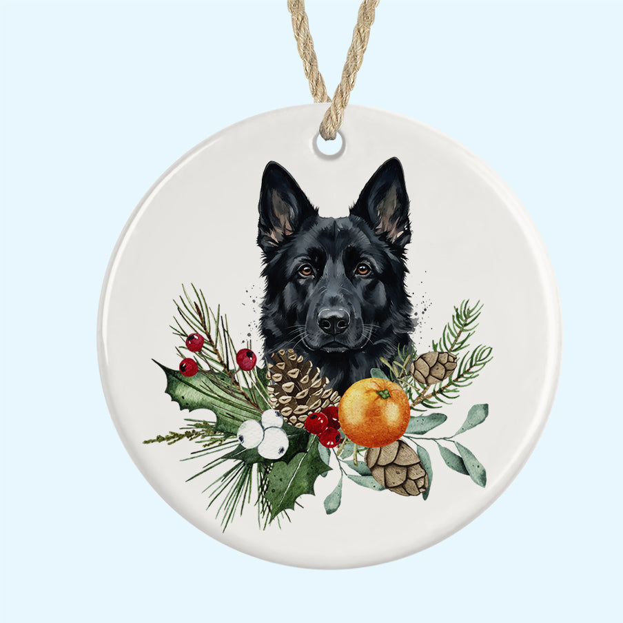 Black German Shepherd Tree Ornament Ceramic Decoration