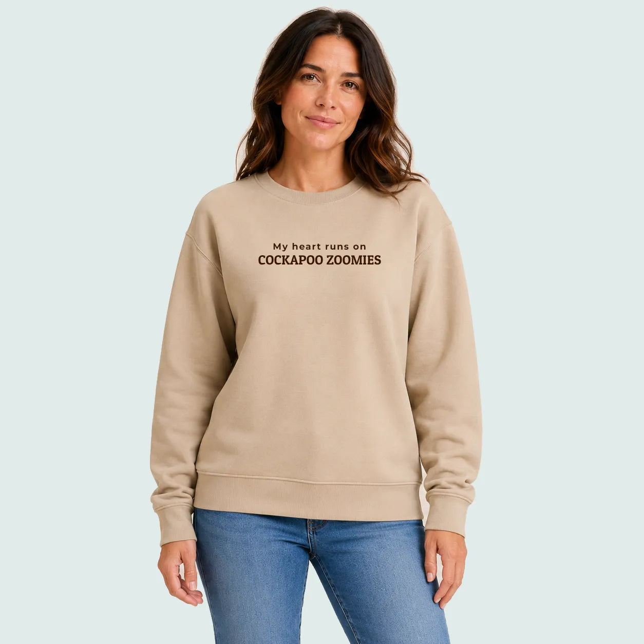 Heart Runs Cockapoo Zoomies Sweatshirt Desert Sand Chocolate Brown