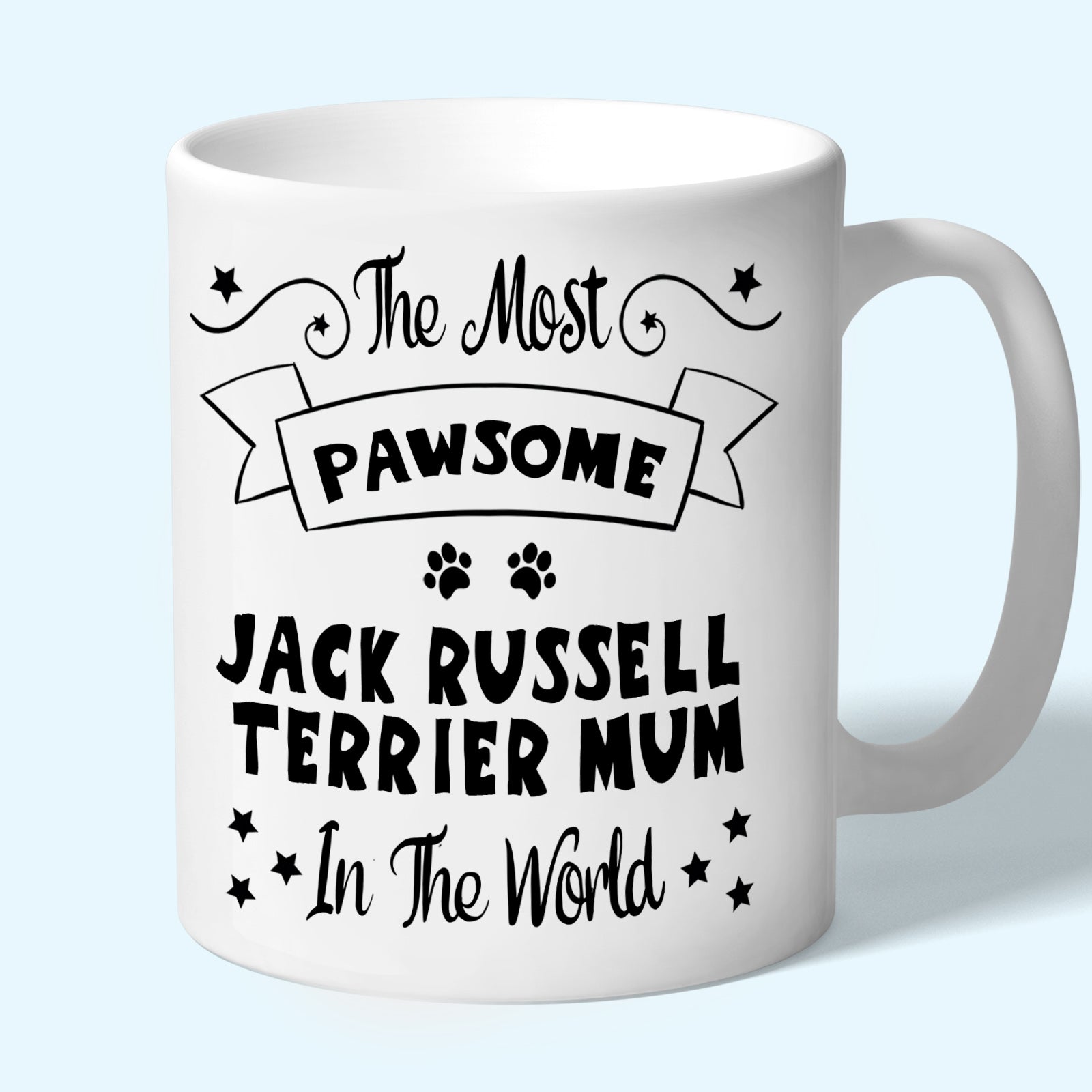 The Most Pawsome Jack Russell terrier mum mug in black design