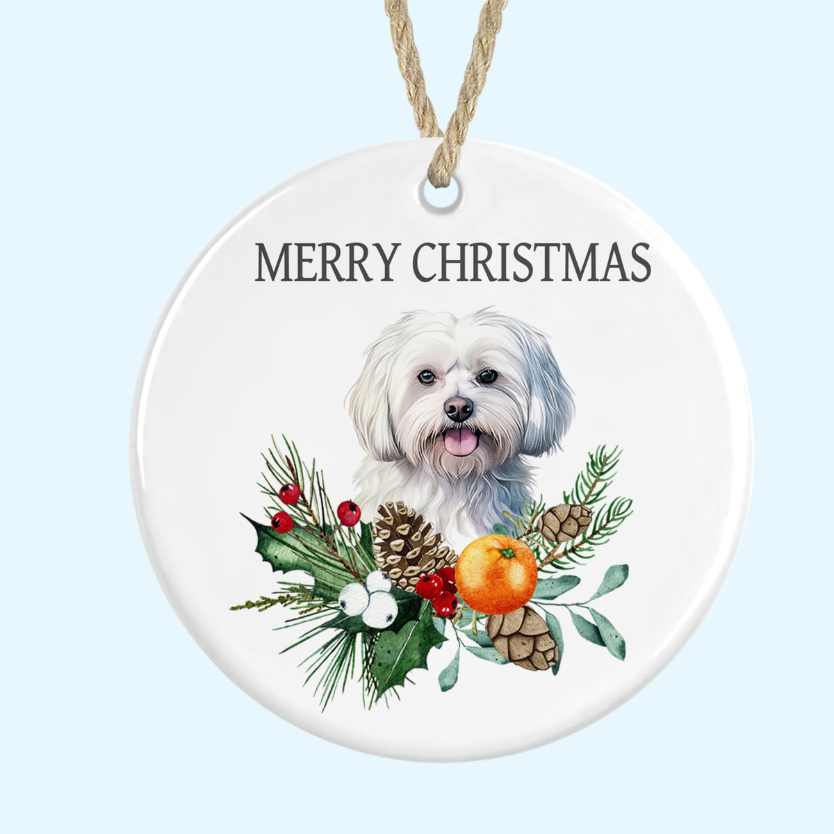 Maltese Merry Christmas Tree Ornament Ceramic Decoration