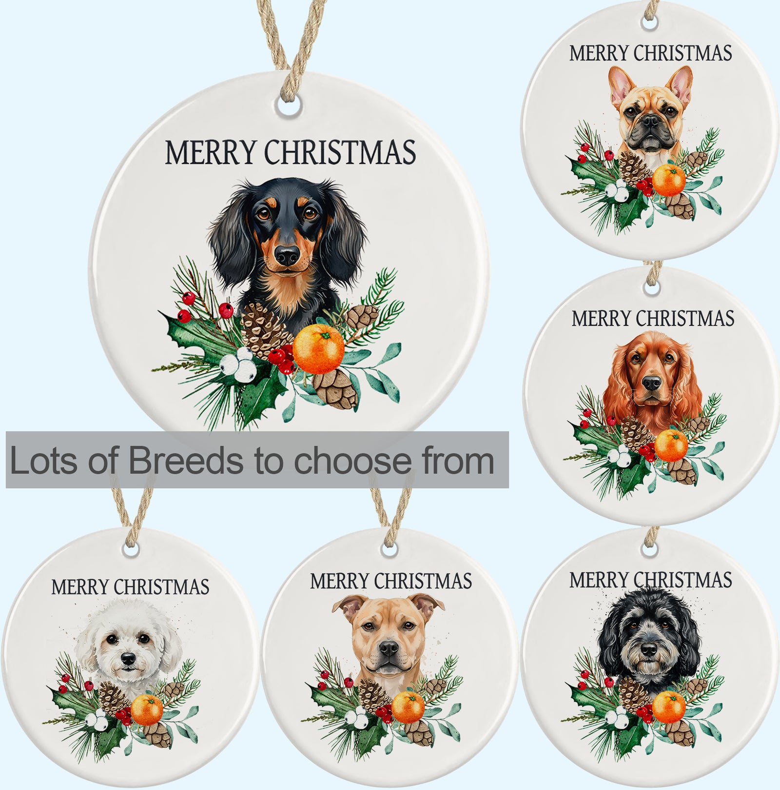 Merry Christmas Dog Ceramic Christmas Tree Ornament Decoration