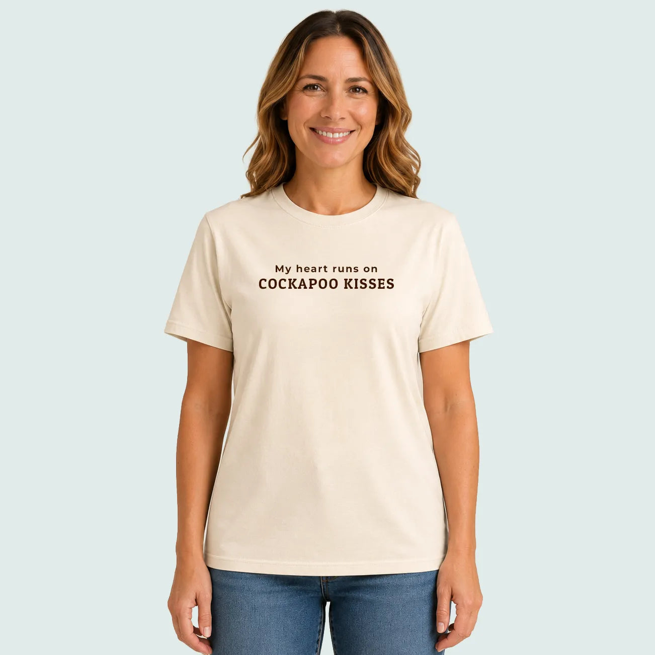 My Heart Runs On Cockapoo Kisses Tshirt Natural Chocolate Brown