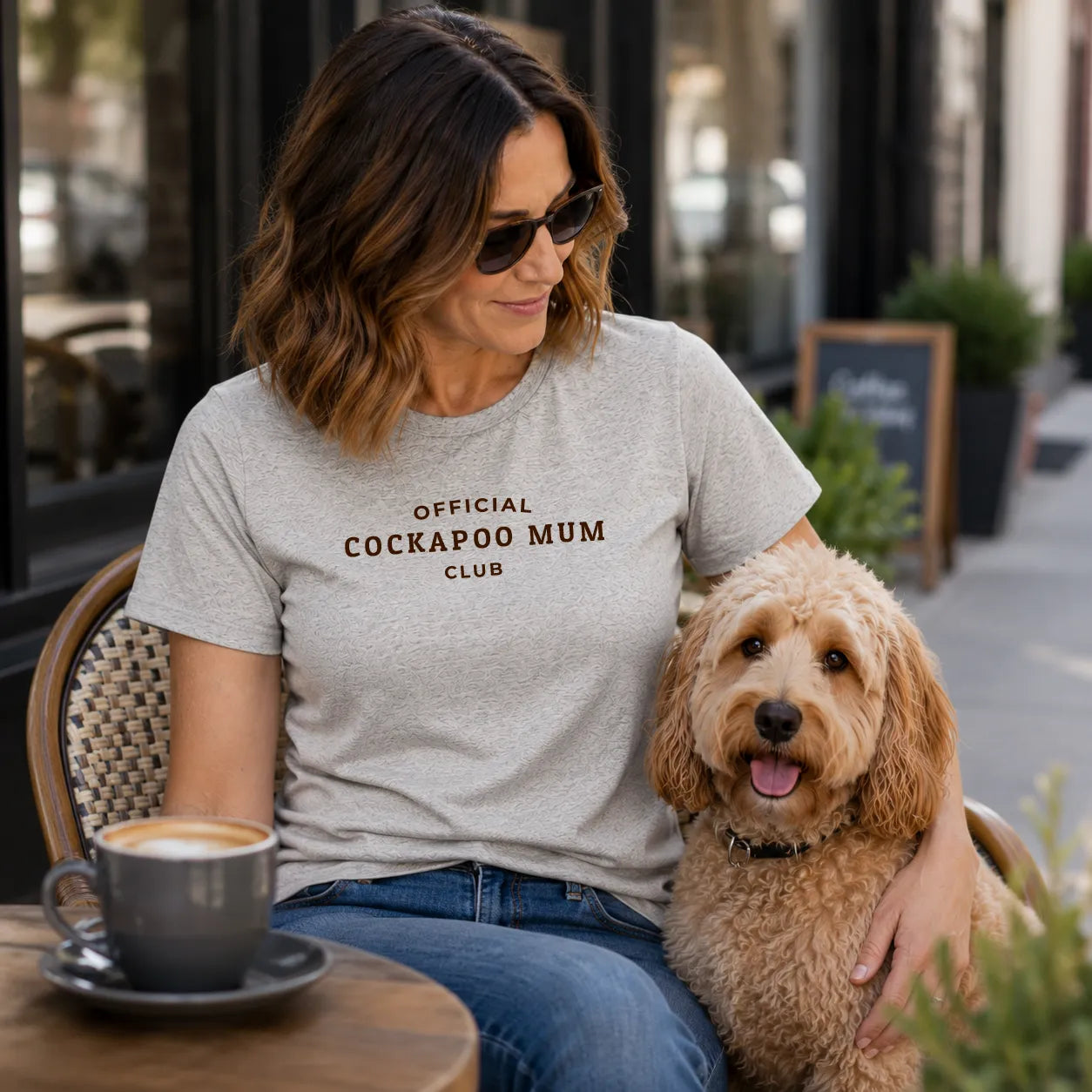 Official Cockapoo Mum Club Tshirt Heather Grey Chocolate Brown with Dog