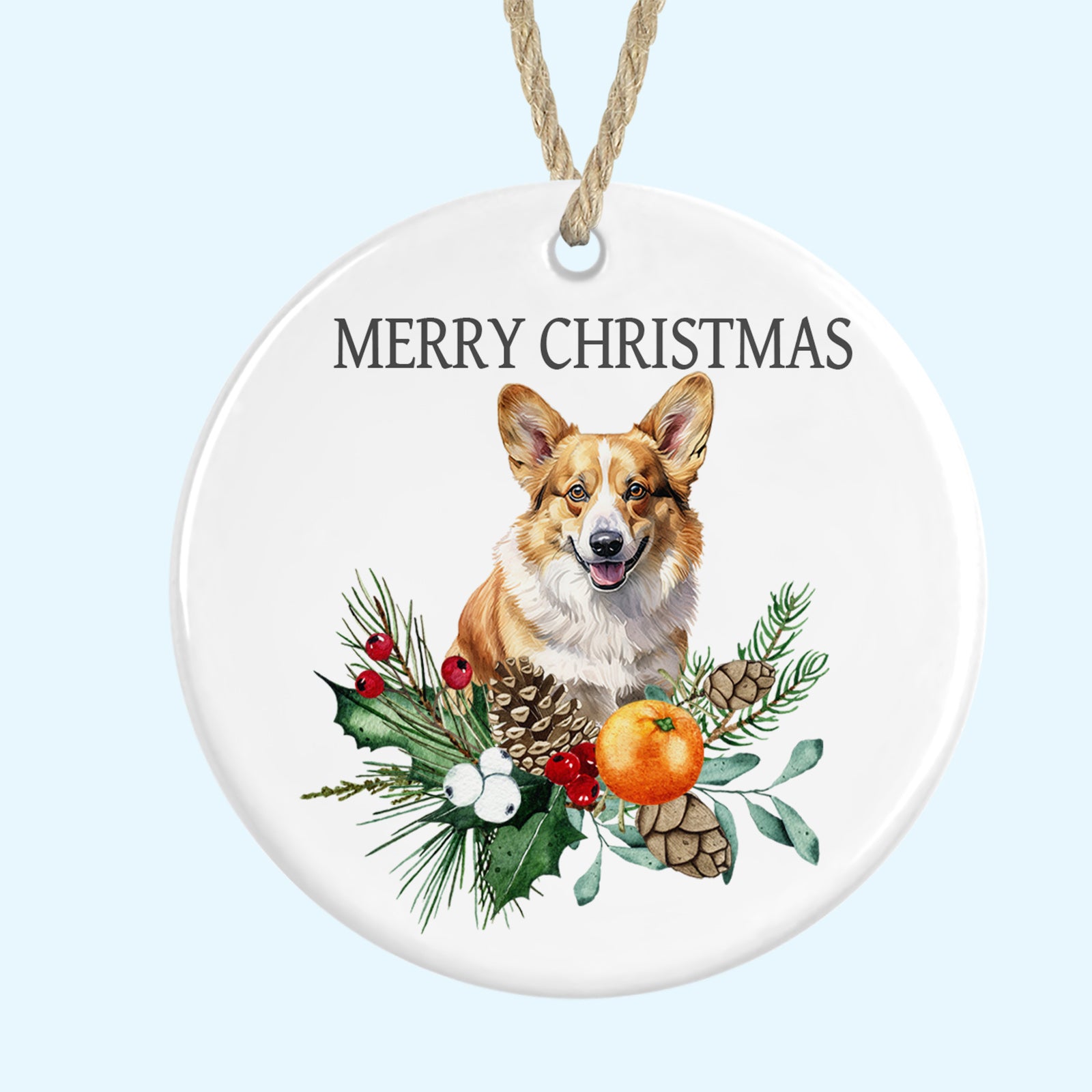 Pembroke Welsh Corgi Merry Christmas Tree Ornament Ceramic Decoration