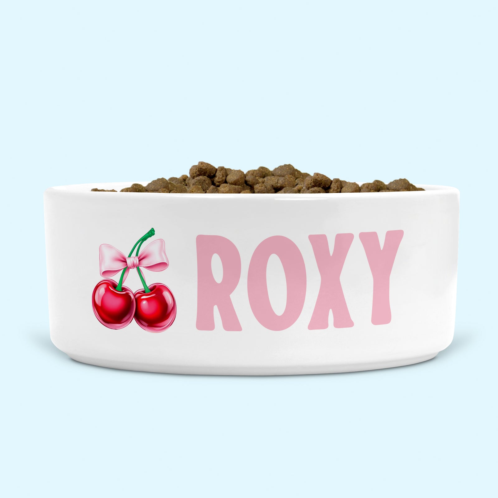 Personalised Dog Bowl Cherries and Pink Bow