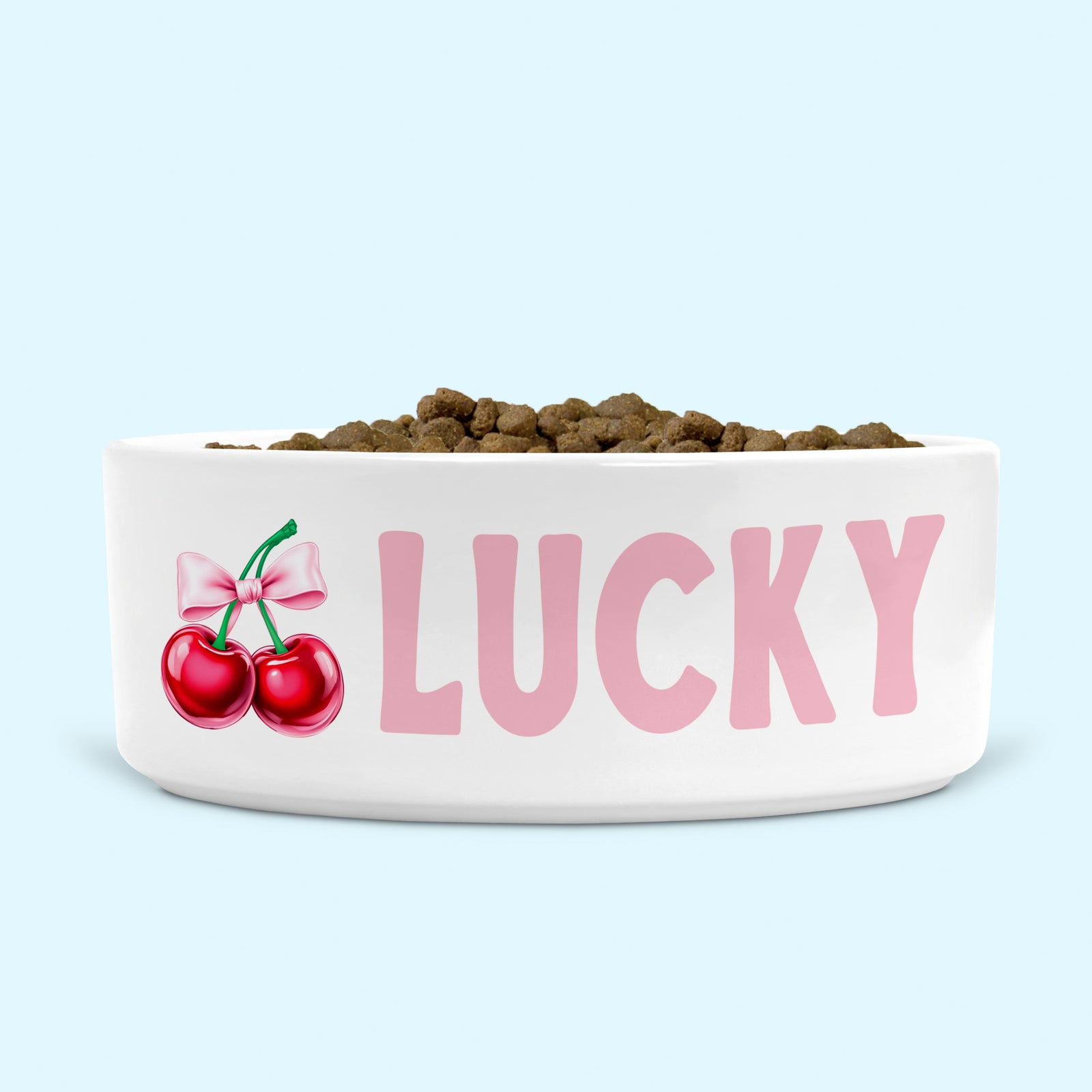 Personalised Dog Bowl Cherries and Pink Bow