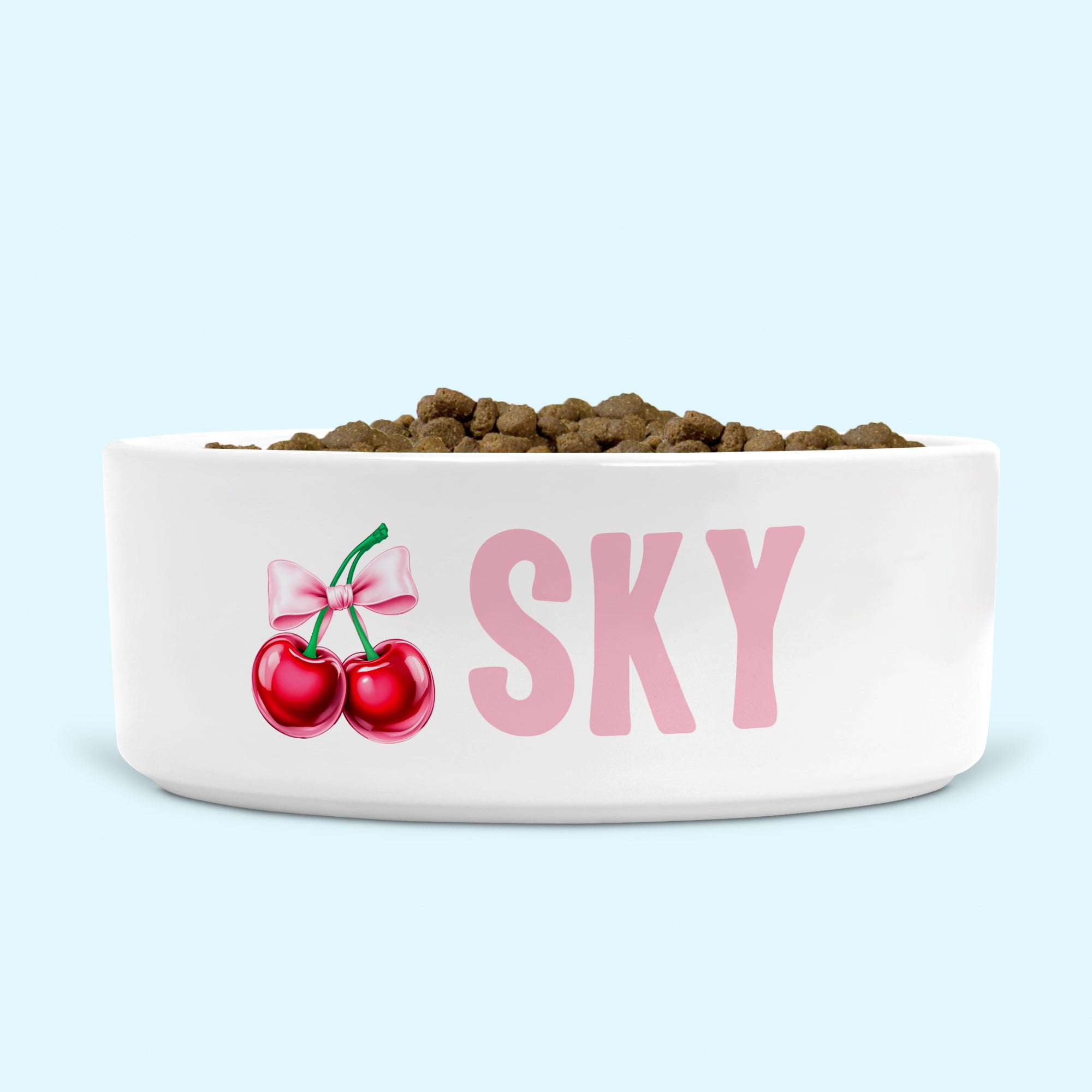 Personalised Dog Bowl Cherries and Pink Bow