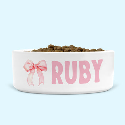 Personalised Ceramic Dog Bowl with Pink Bow Small-Medium