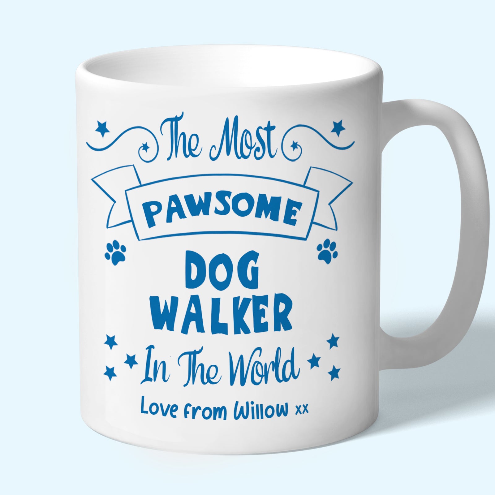 Personalised Dog Walker Mug, Pawsome Gifts Blue