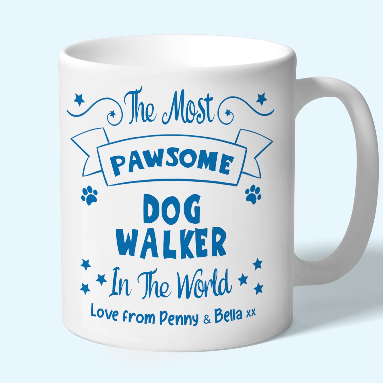 Personalised Dog Walker Mug, Pawsome Gifts Blue