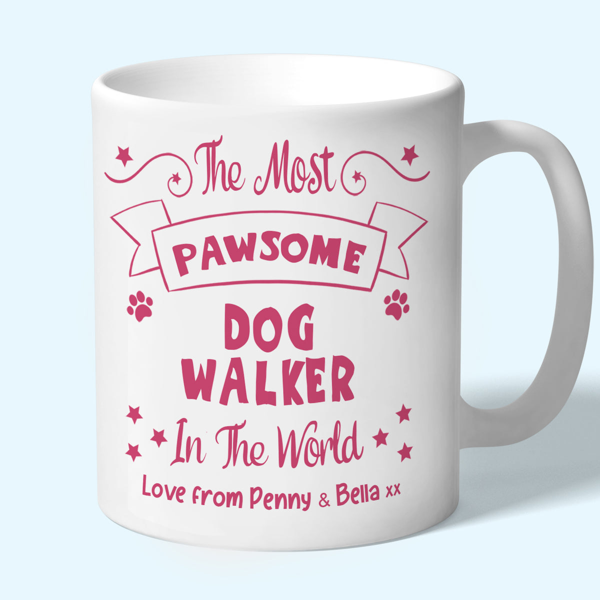 Personalised Dog Walker Mug, Pawsome Gifts Raspberry