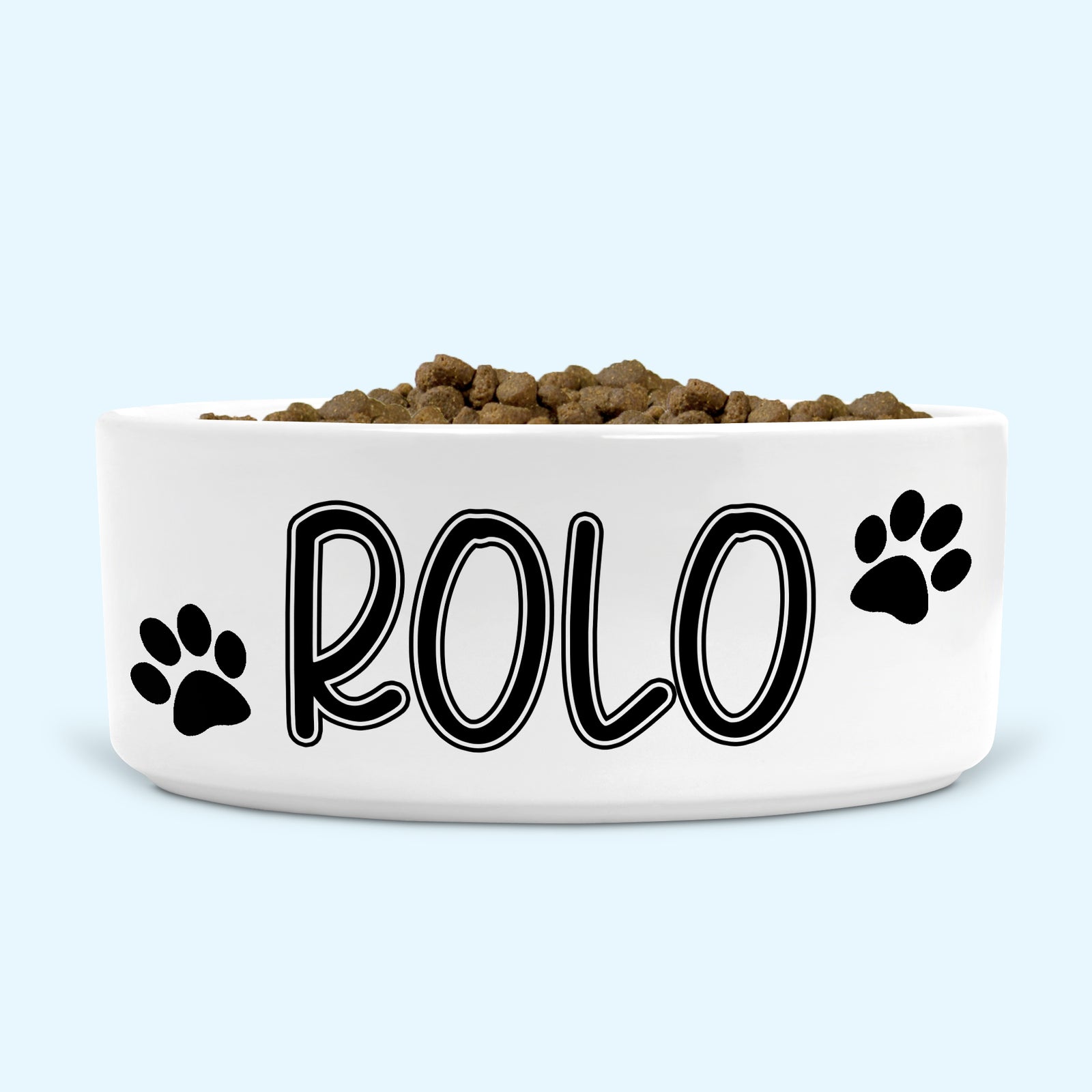 Personalised Ceramic Dog Bowl Medium Large with 2 Paws Black Design