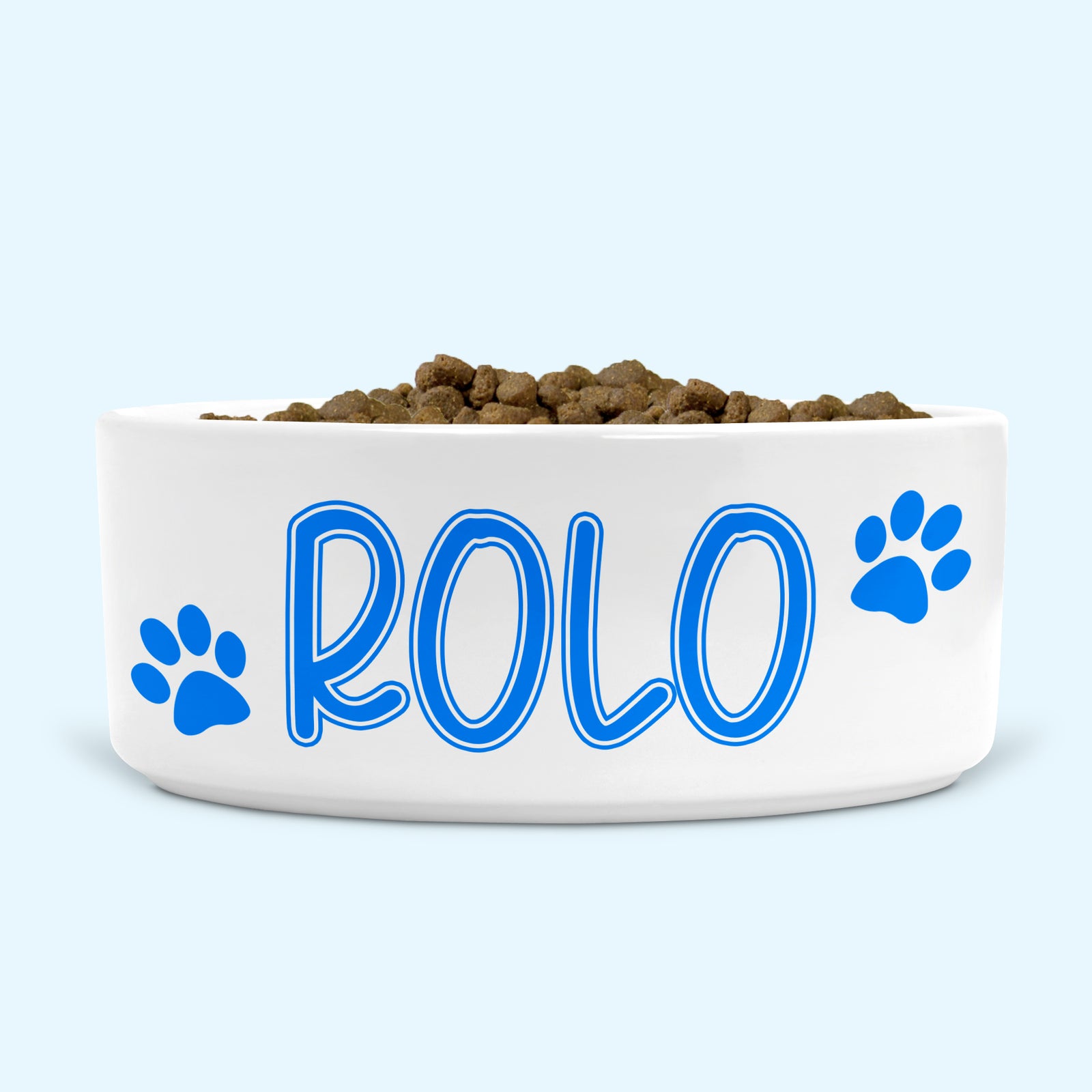 Personalised Ceramic Dog Bowl Medium Large with 2 Paws Blue Design