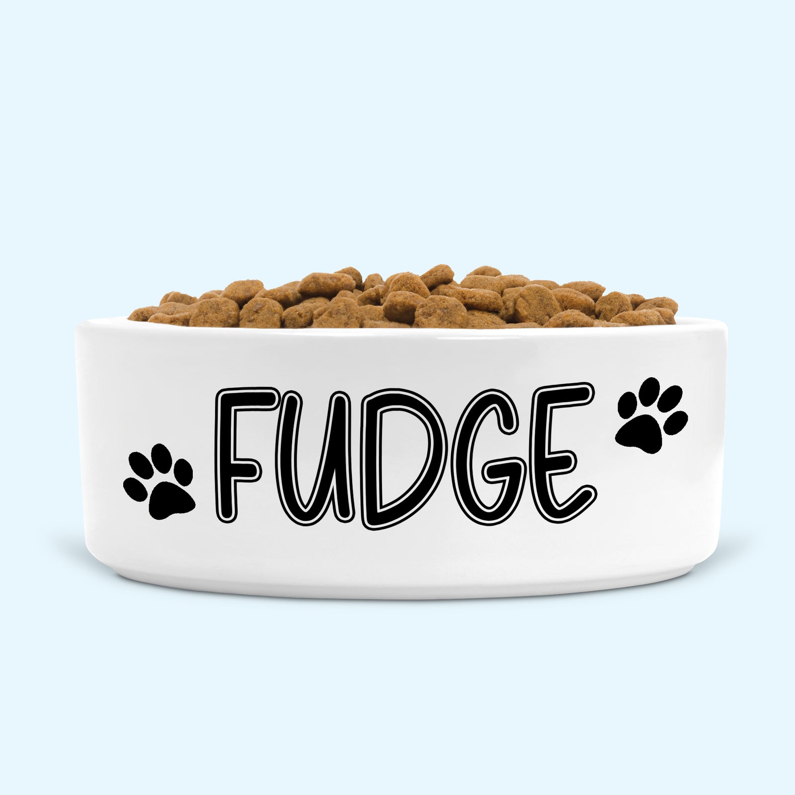 Personalised Ceramic Dog Bowl Small Medium with 2 Paws Black Design