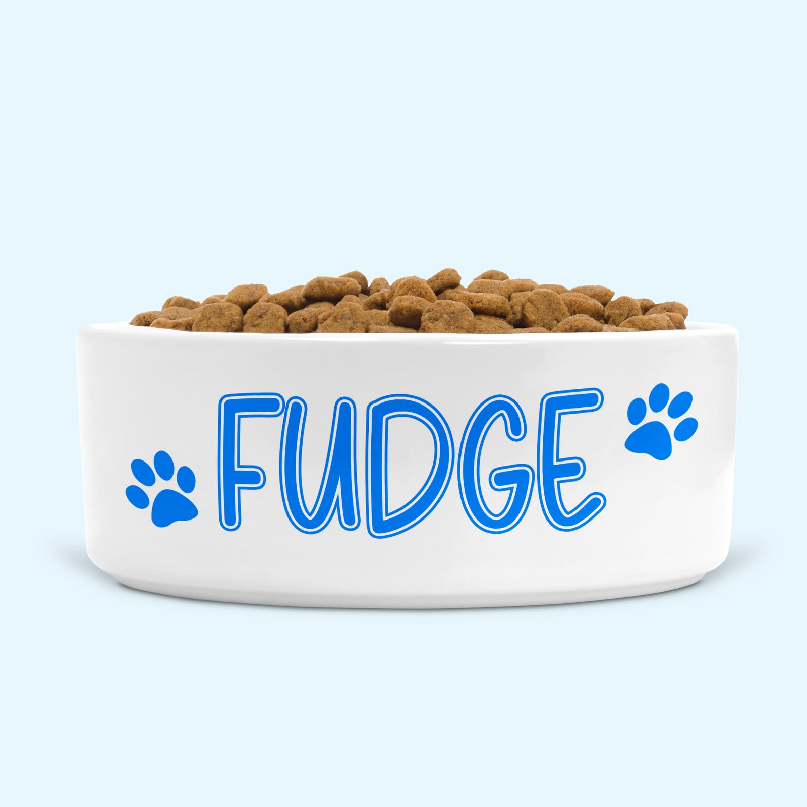 Personalised Ceramic Dog Bowl Small Medium with 2 Paws Blue Design