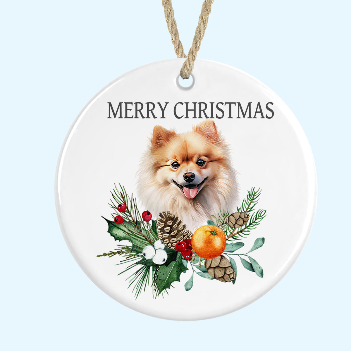 Pomeranian Merry Christmas Tree Ornament Ceramic Decoration