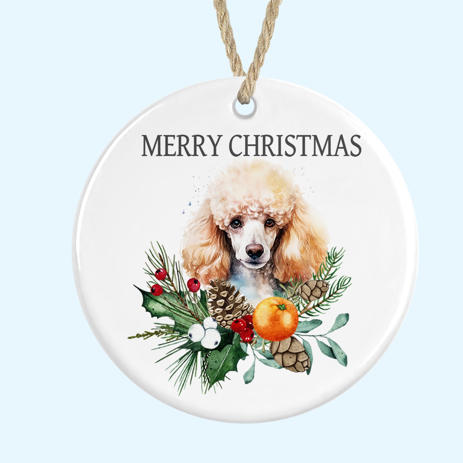Poodle Merry Christmas Tree Ornament Ceramic Decoration