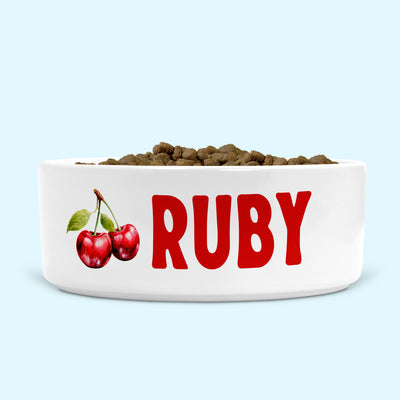 Personalised Ceramic Dog Bowl with Cherries Small-Medium