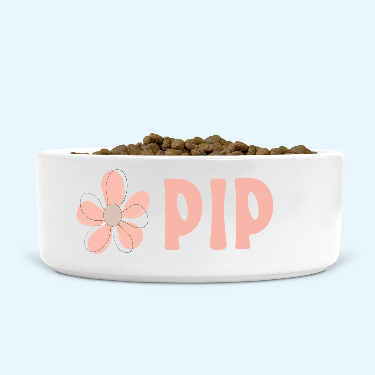 Personalised Ceramic Dog Bowl Medium-Large with Minimalist Flower (Apricot Cream)