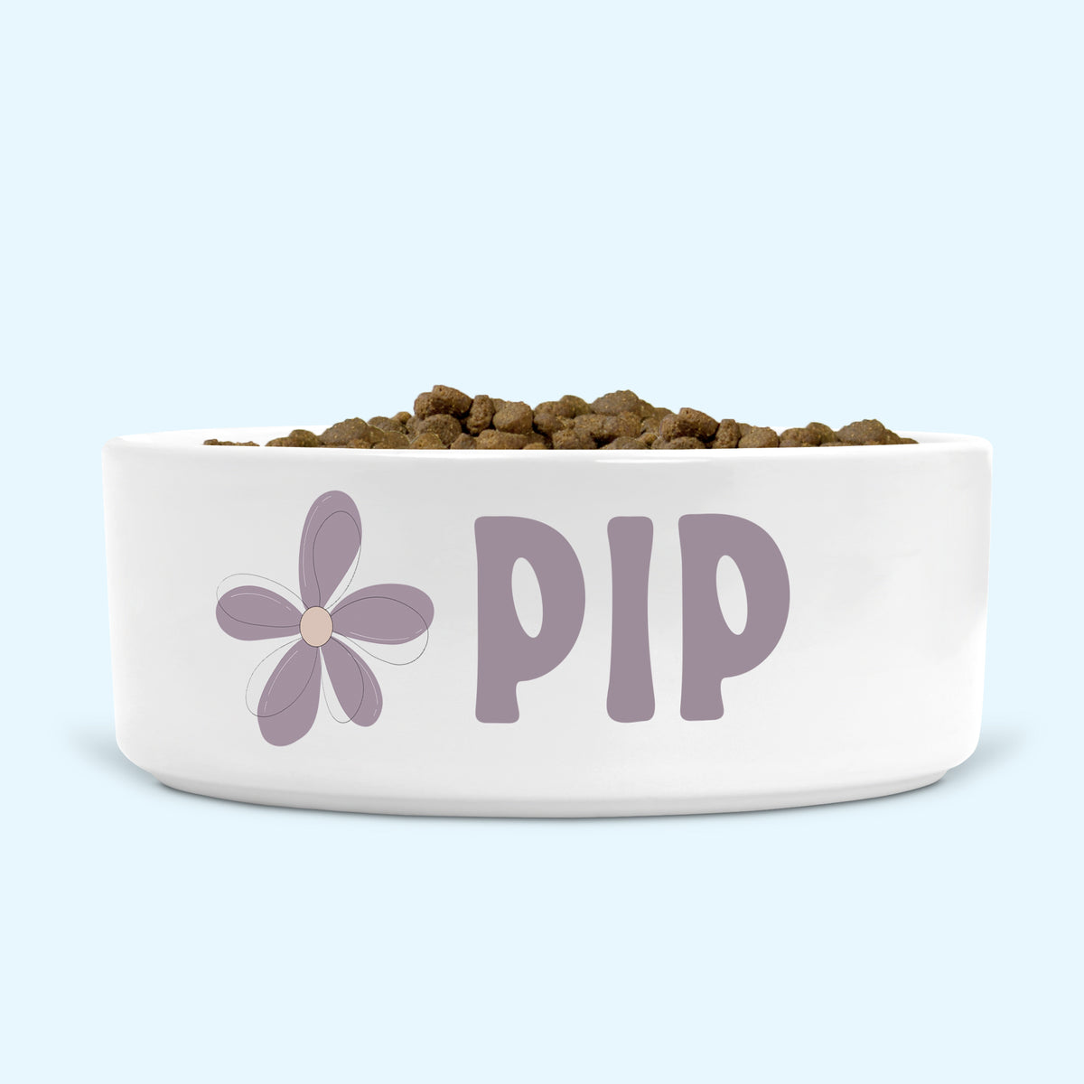 Personalised Ceramic Dog Bowl Medium-Large with Minimalist Flower (Smoky Lilac)