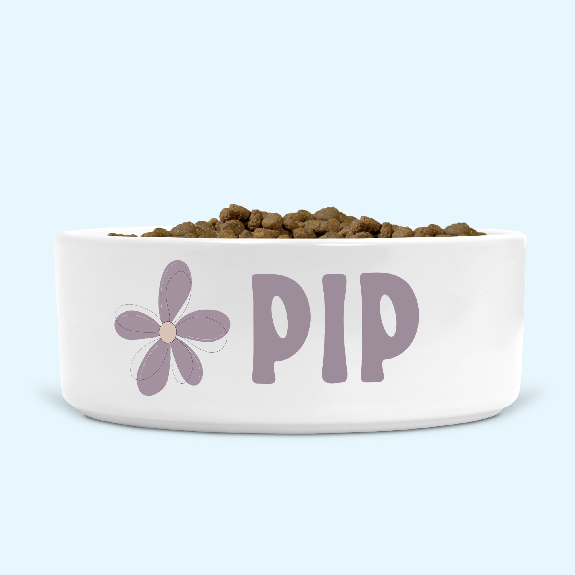 Personalised Ceramic Dog Bowl Medium-Large with Minimalist Flower (Smoky Lilac)
