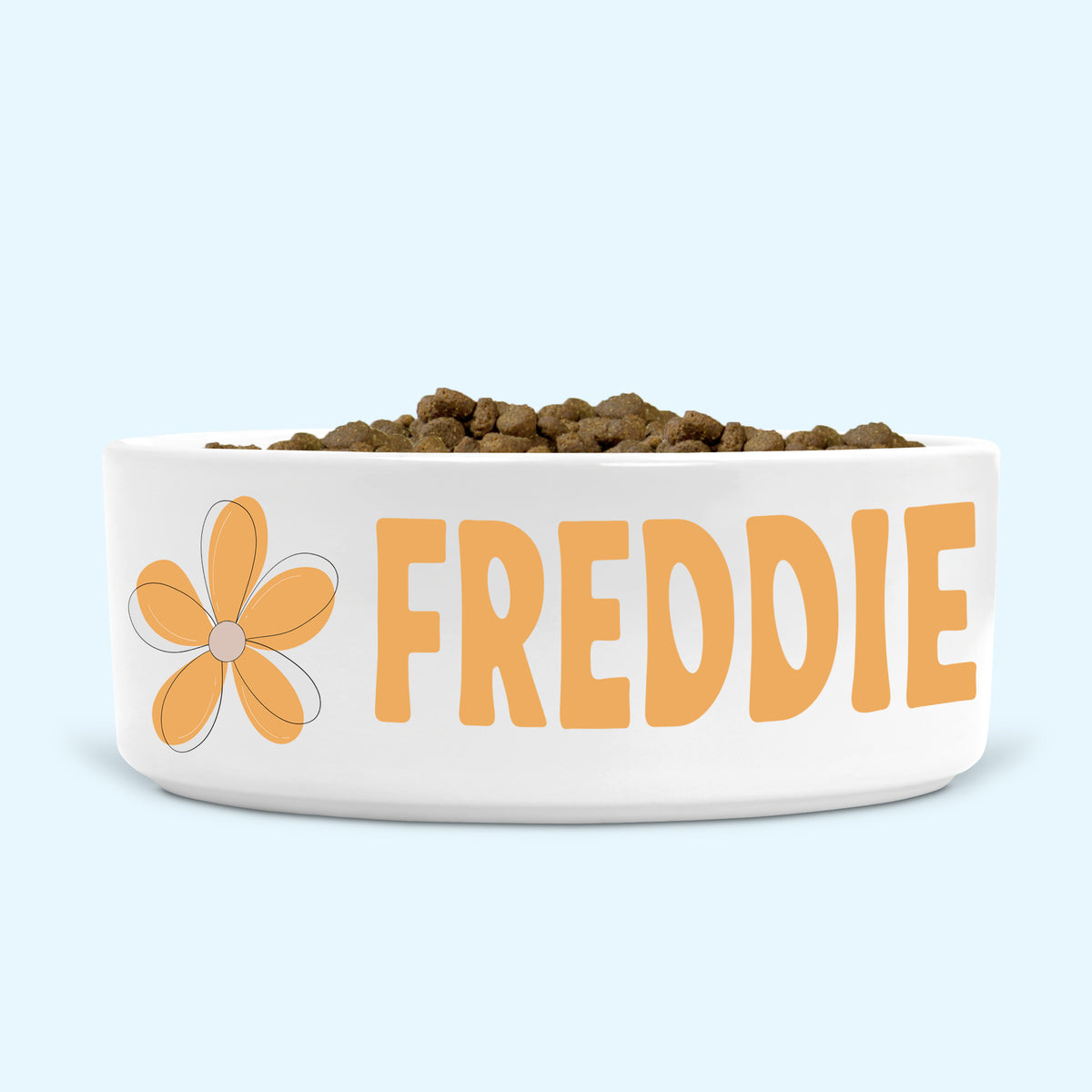 Personalised Ceramic Dog Bowl Medium-Large with Minimalist Flower (Wheat colour)