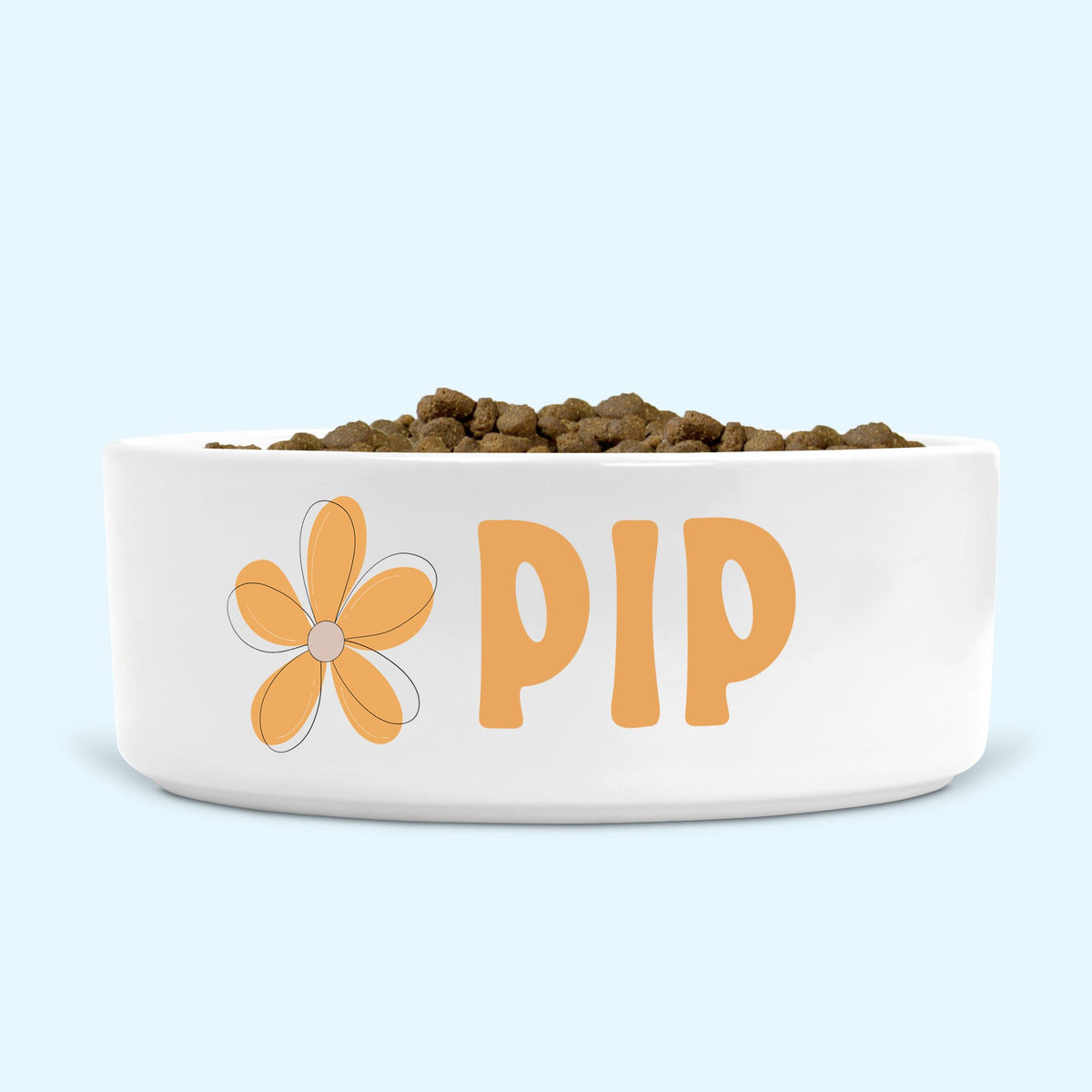 Personalised Ceramic Dog Bowl Small-Medium with Minimalist Flower (Wheat colour)