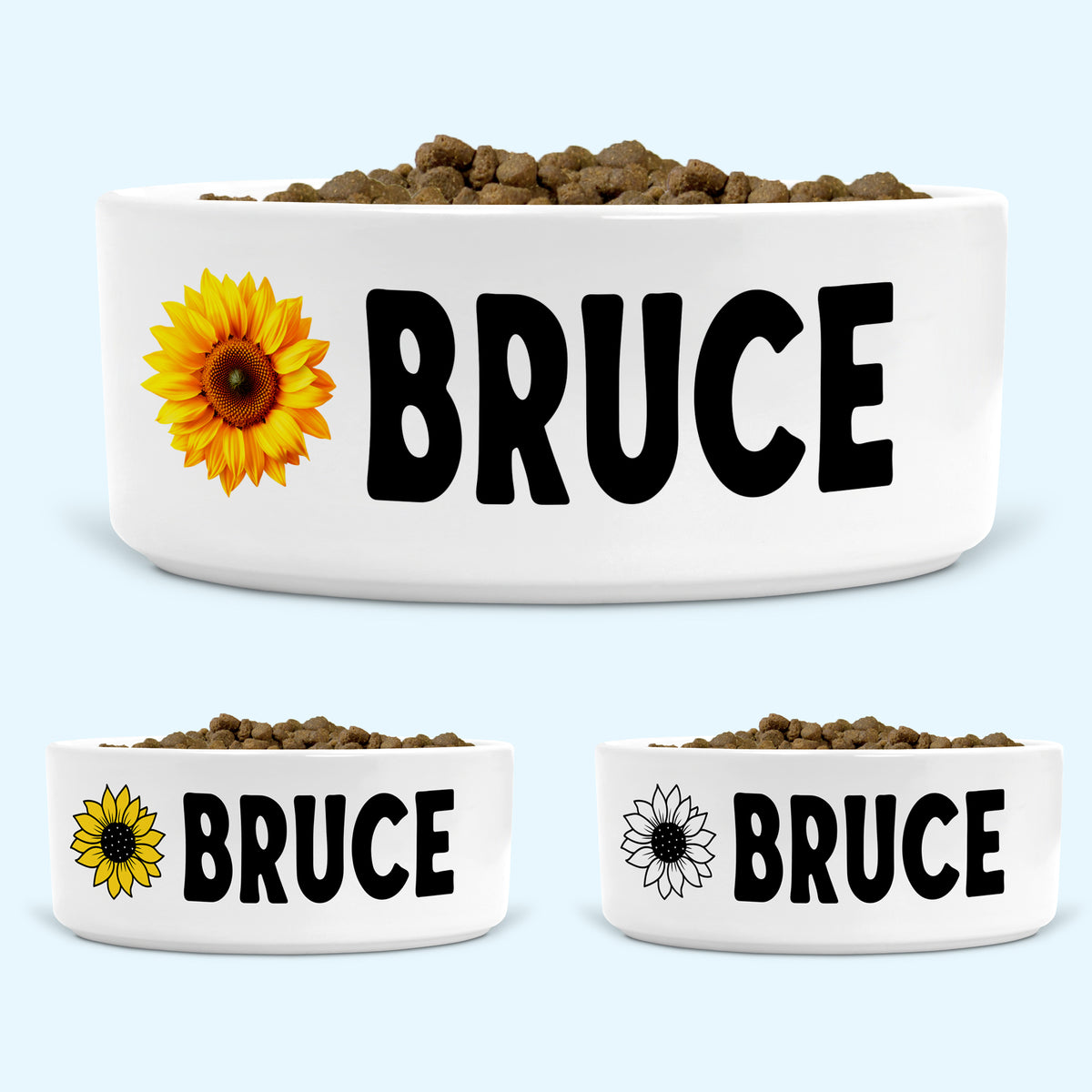 Personalised Ceramic Dog Bowl with Sunflower Medium-Large