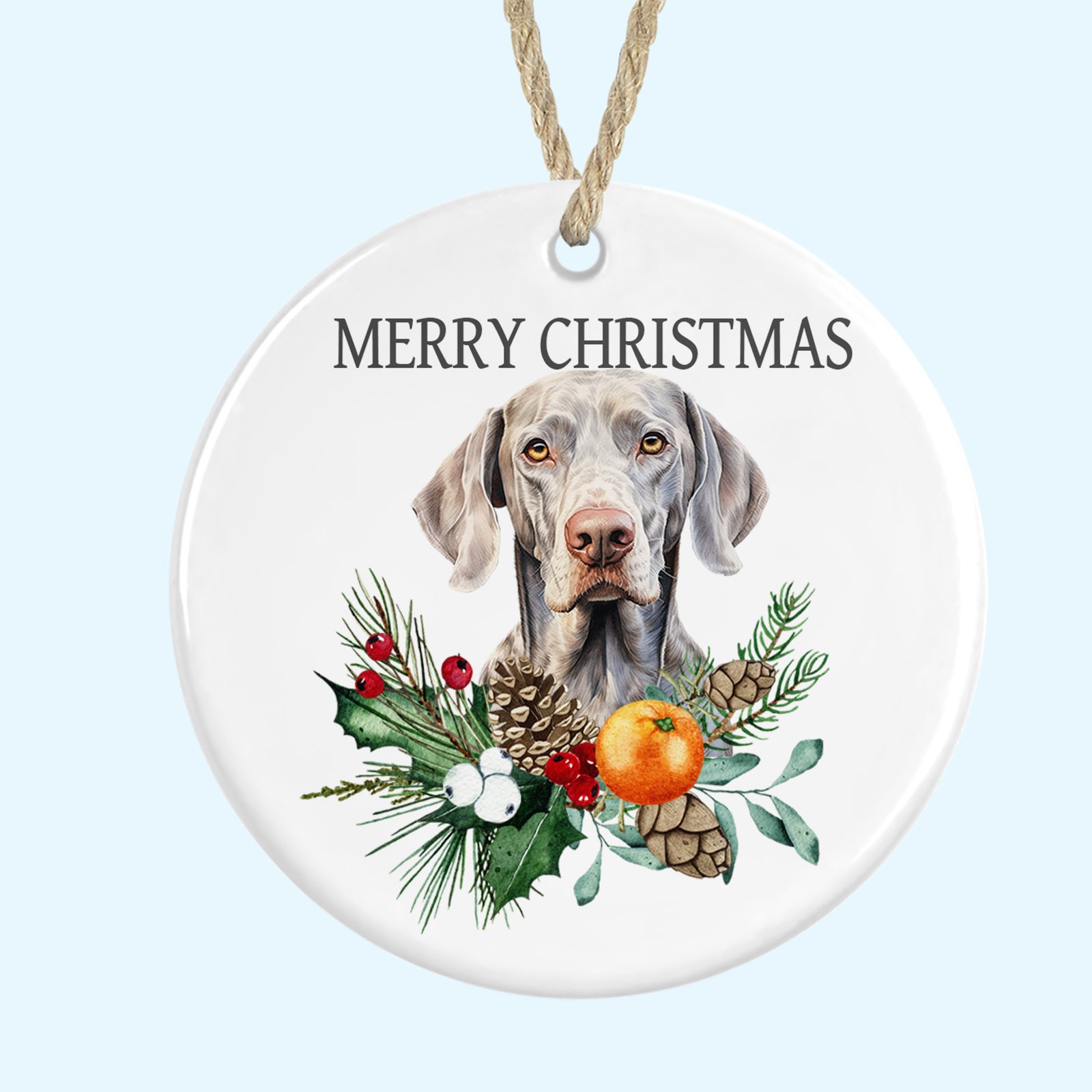 Weimaraner Merry Christmas Tree Ornament Ceramic Decoration