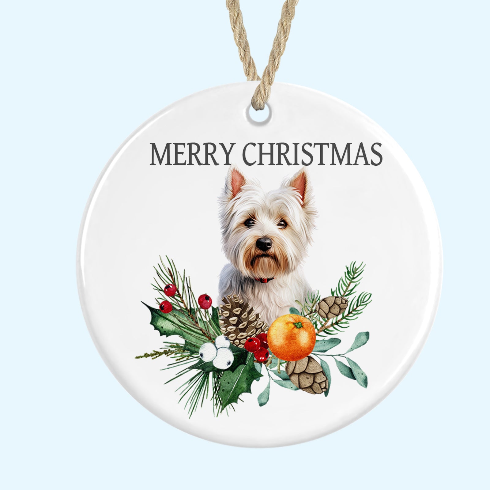 Westie Merry Christmas Tree Ornament Ceramic Decoration