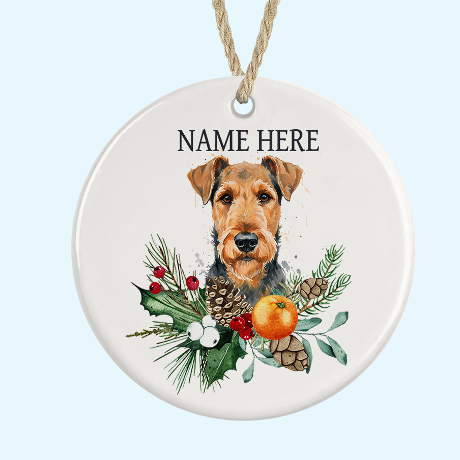 Personalised Airedale Terrier Tree Ornament Ceramic Decoration