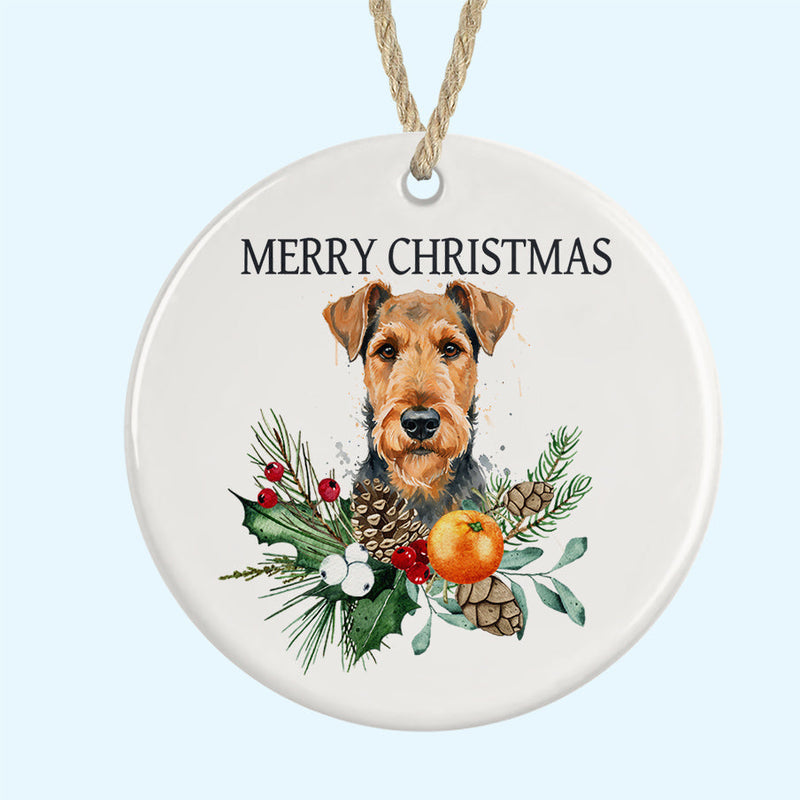 Airedale Terrier Merry Christmas Tree Ornament Ceramic Decoration