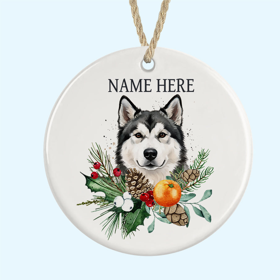 Personalised Alaskan Malamute Tree Ornament Ceramic Decoration
