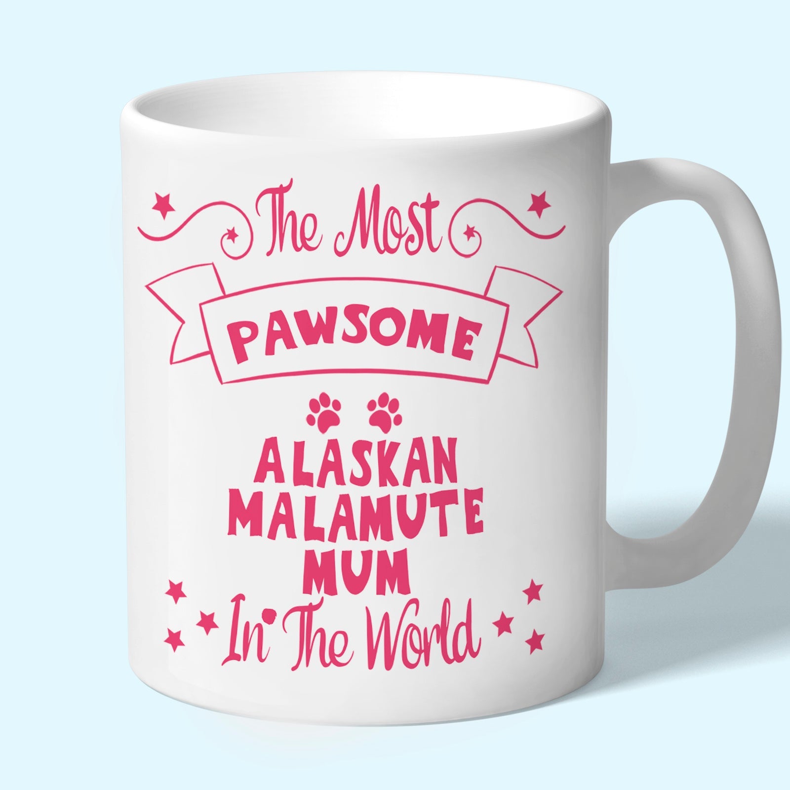 The Most Pawsome Alaskan Malamute mum mug in black design