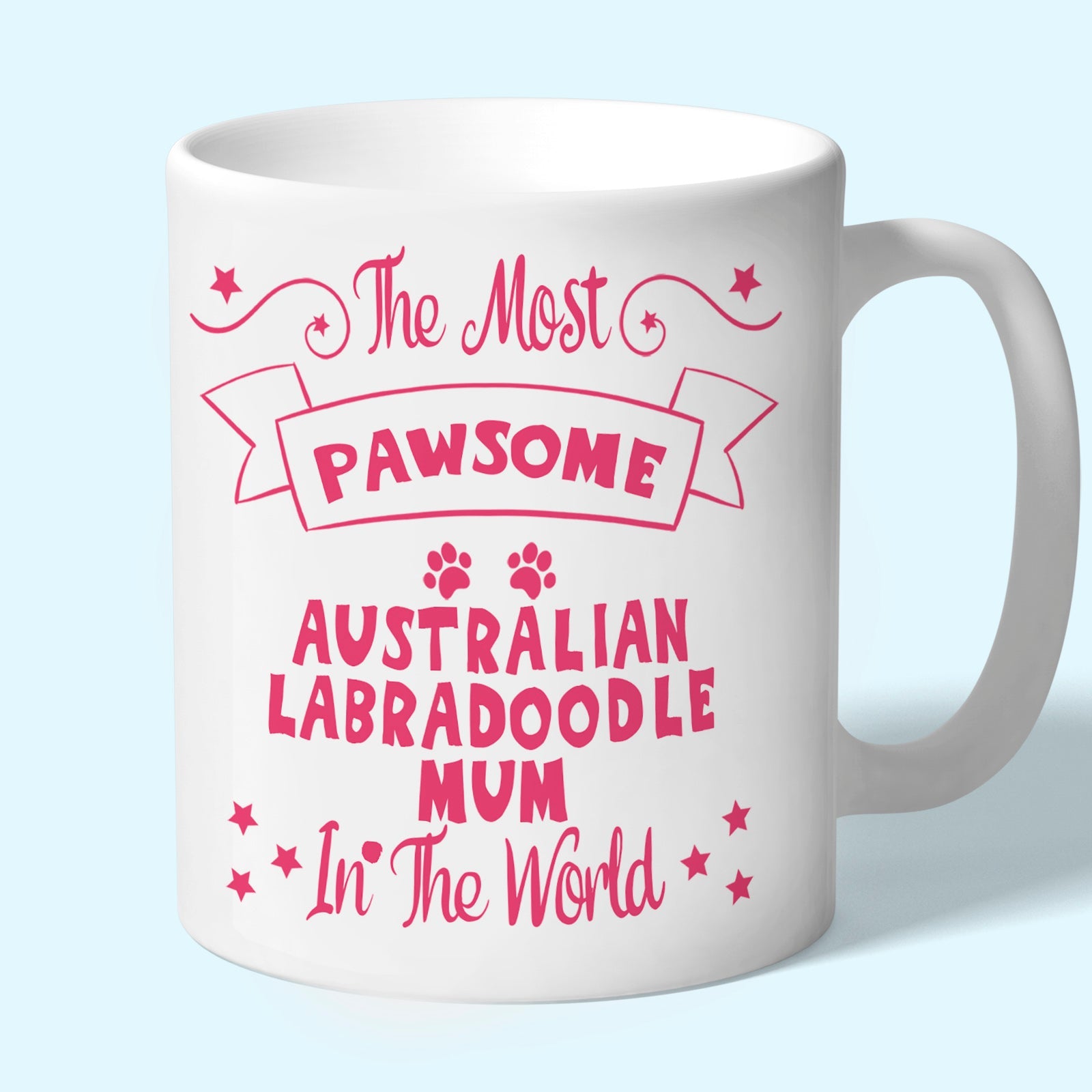 The Most Pawsome Australian Labradoodle mum mug in black design